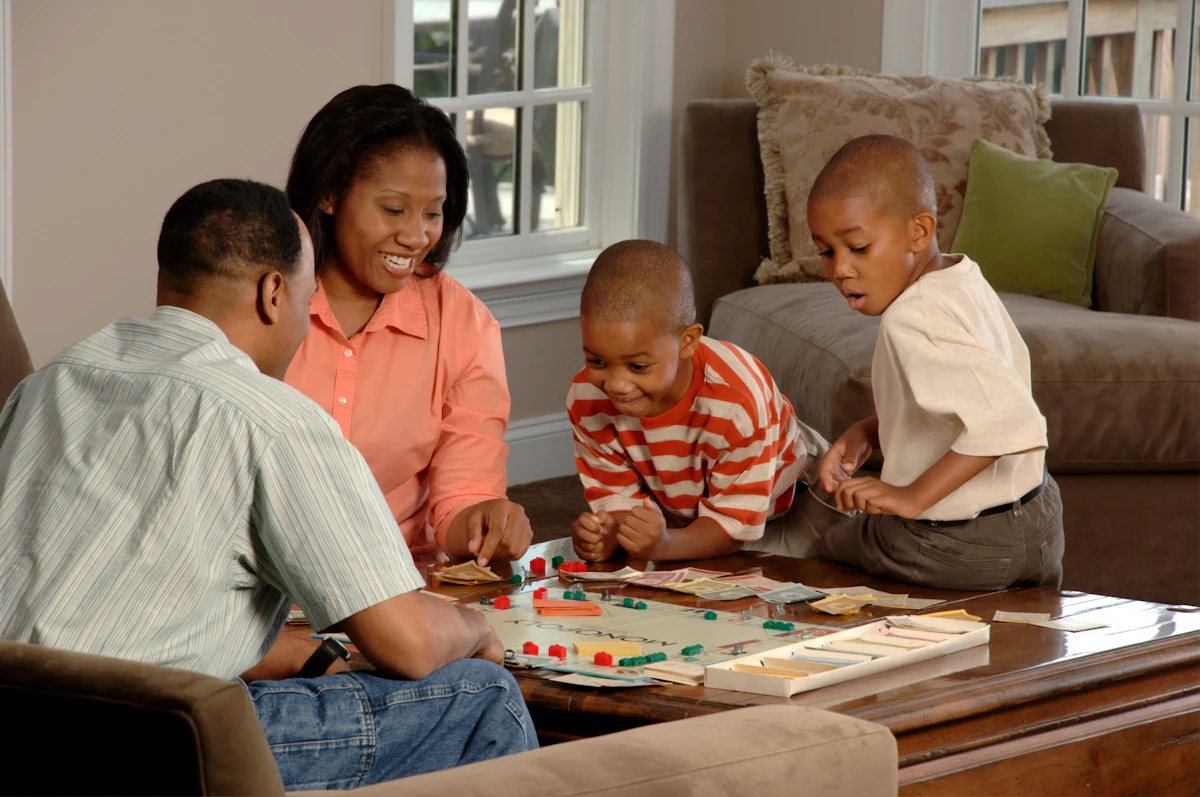 A family spending time together at home